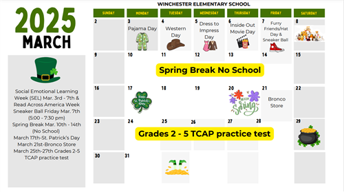 MARCH 2025 BRONCO CALENDAR